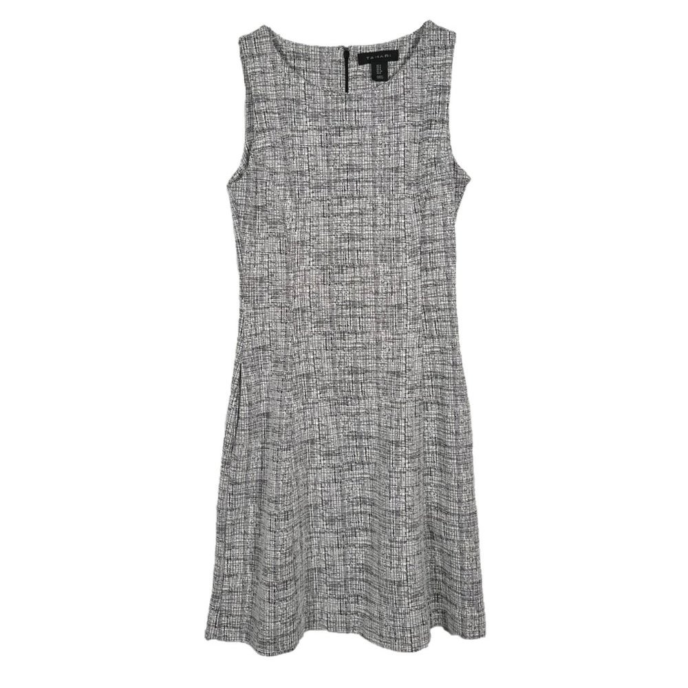 Tahari Fit & Flare Gridded Lines Design Sleeveless Knit Dress Size 4